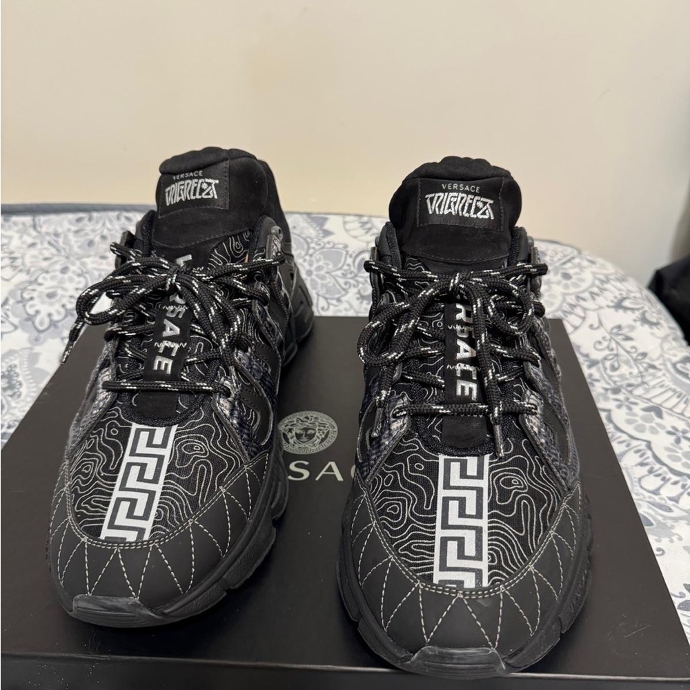 Versace Black and White Patterned Sneakers MEN SIZE 12 AUTHENTIC